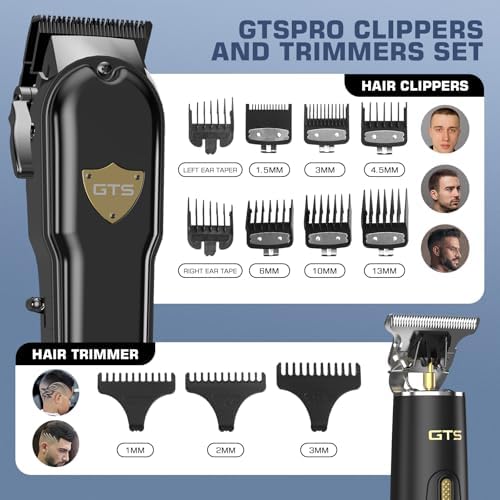 GTS PRO professional hair clipper set safely packaged inside its premium black presentation and storage box