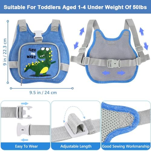Side view of child wearing Accmor dinosaur safety harness