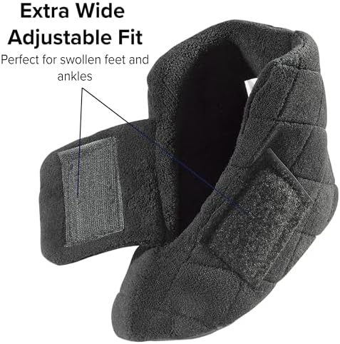 Silverts extra wide slippers for women in black fleece material for edema relief.