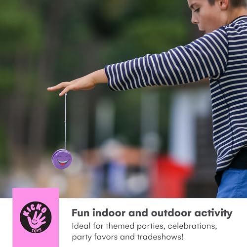 Children playing with Kicko metal smiley face yo-yos