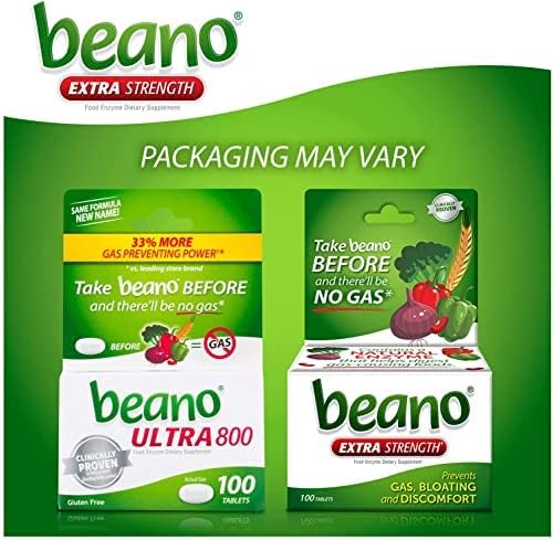Beano natural enzyme supplement tablets close up view of nutritional facts label