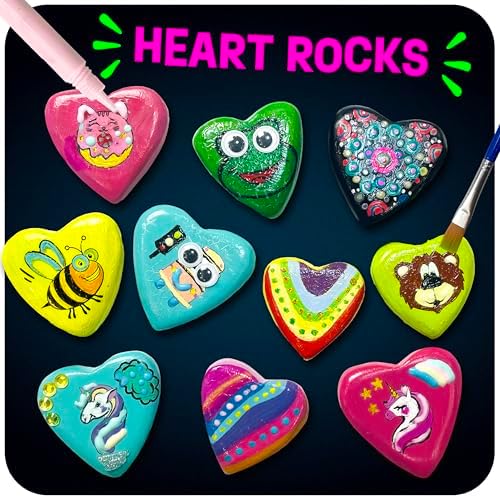 Ten smooth natural heart shaped stones included in the children DIY art set.