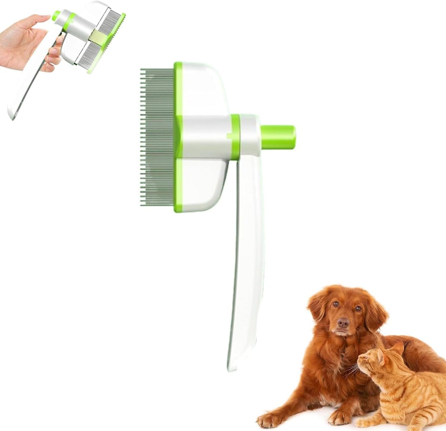 Ergonomic handle on yellow flea and fur release comb for pets