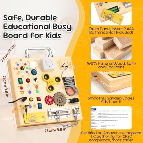 Close up view of the premium silver handle and natural hardwood finish of the toddler educational toy.
