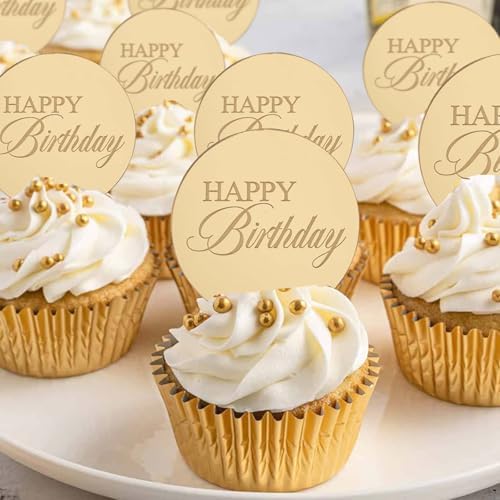 Cleaned gold mirror acrylic topper next to a cupcake