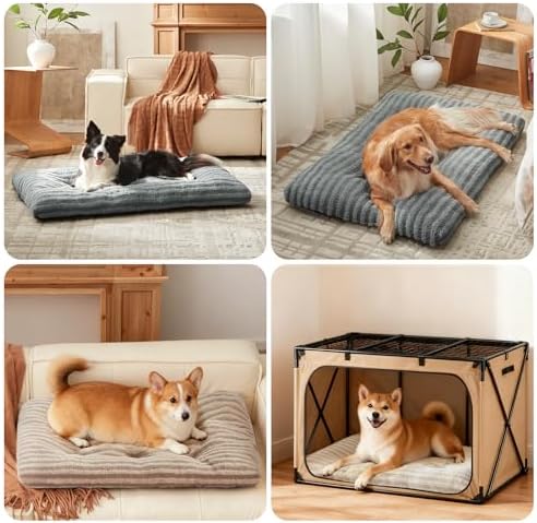 FURTIME Washable Dog Bed Large Sized Dogs, Deluxe Dog Crate Beds Comfy Fluffy Kennel Pad Anti-Slip Pet Sleeping Mat, Machine Washable Dogs Pillow, 35"x23"x3.5", Gray - Image 7