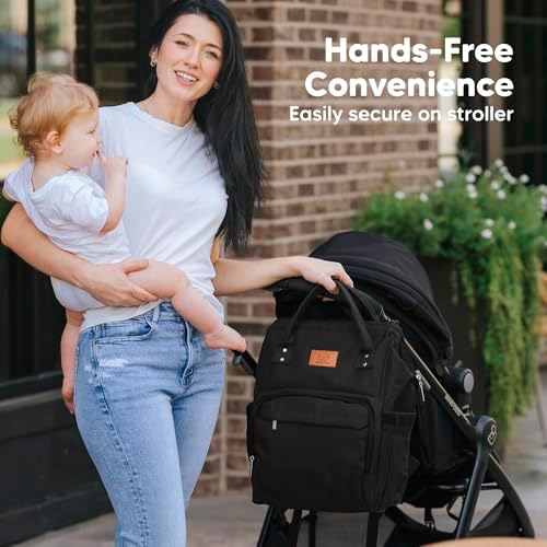Side view of the KeaBabies durable travel backpack for moms and dads showing adjustable padded shoulder straps.