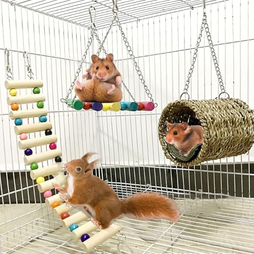 Close up of natural straw hammock for small pets.
