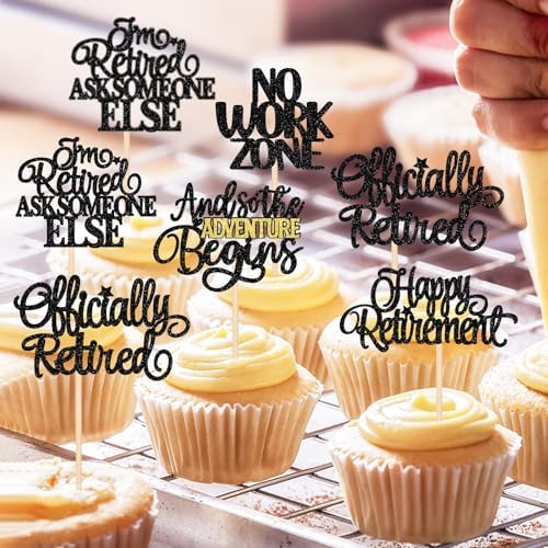 Glitter card stock retirement topper on cupcake display