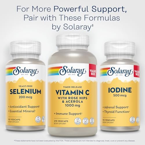 Solaray premium yeast free selenium bottle highlighting immune and cellular wellness benefits