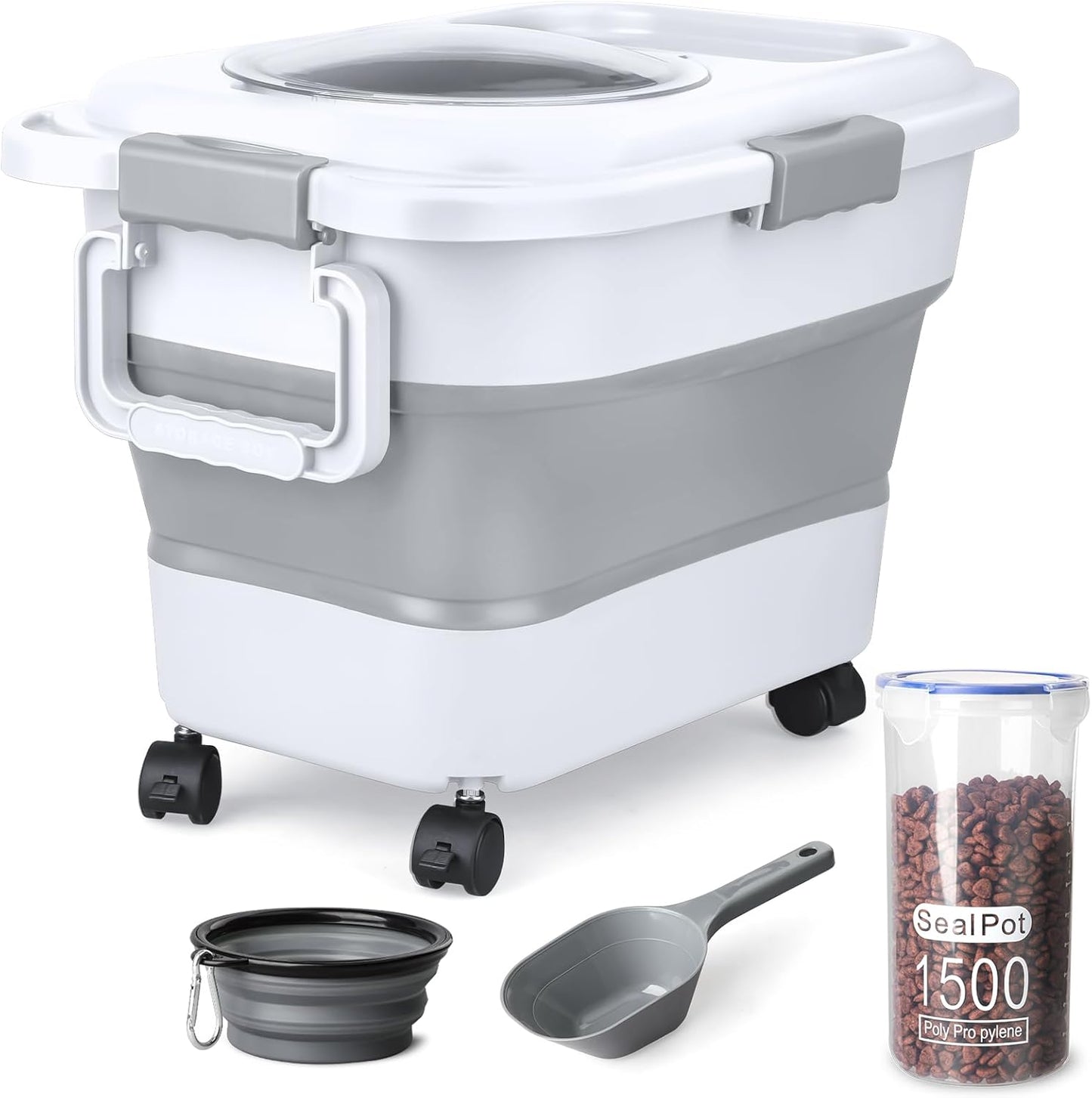 Dog Food Storage Container23-25 lbs Airtight Collapsible Cat Food Storage Container with Attachable Wheels, Portable Handle, Dog Food Scoop for Dog Cat Bird Pet Dry Food Storage Bin Dark Grey - Image 11