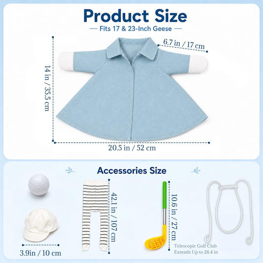 DISGIVO lawn goose clothes set showing close up details of the long striped DIY scarf and white hat accessory.