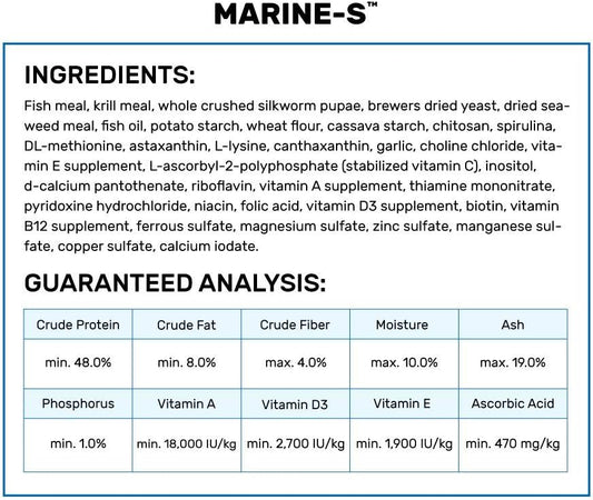 Back view of Hikari Marine S packaging with ingredient details