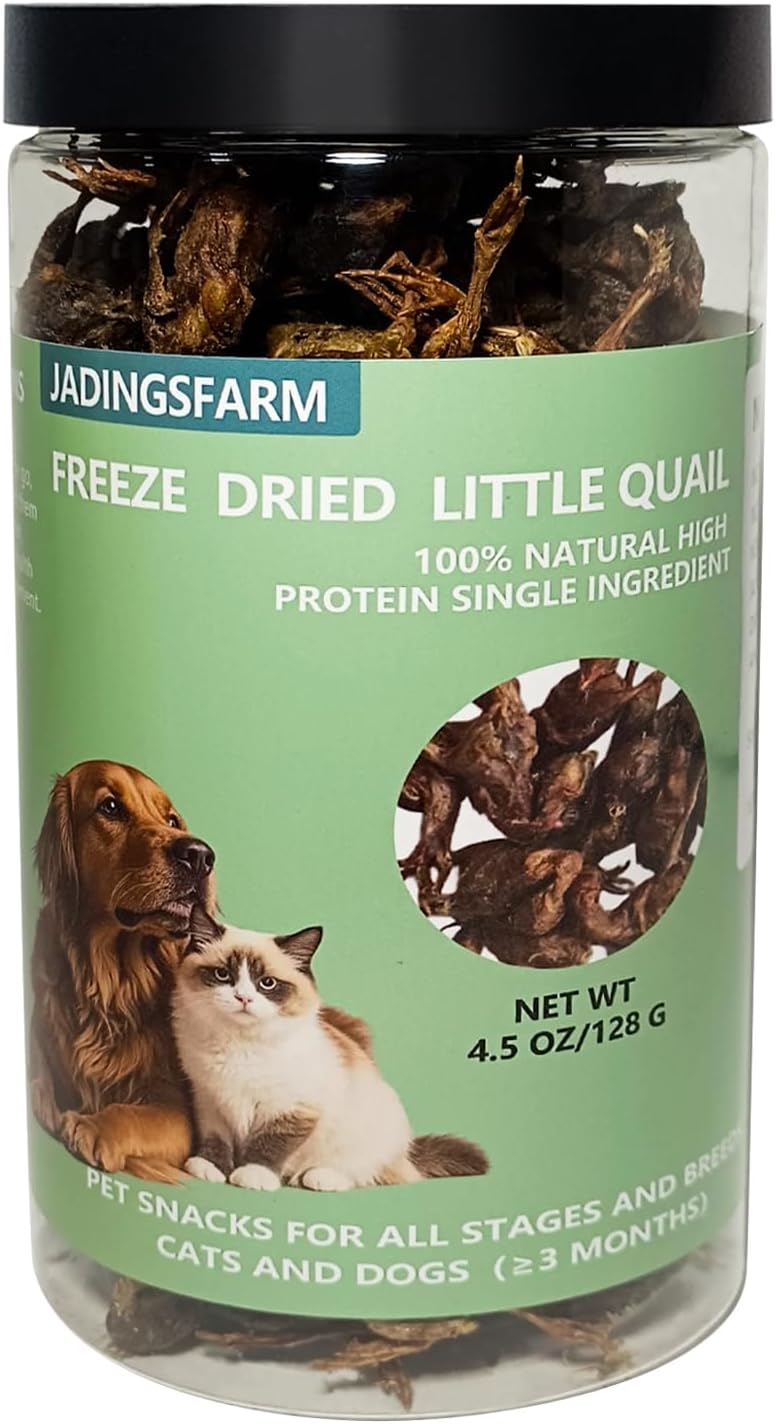 Three ounce bag of Capuca freeze dried little quail crunchy pet treats for food toppers