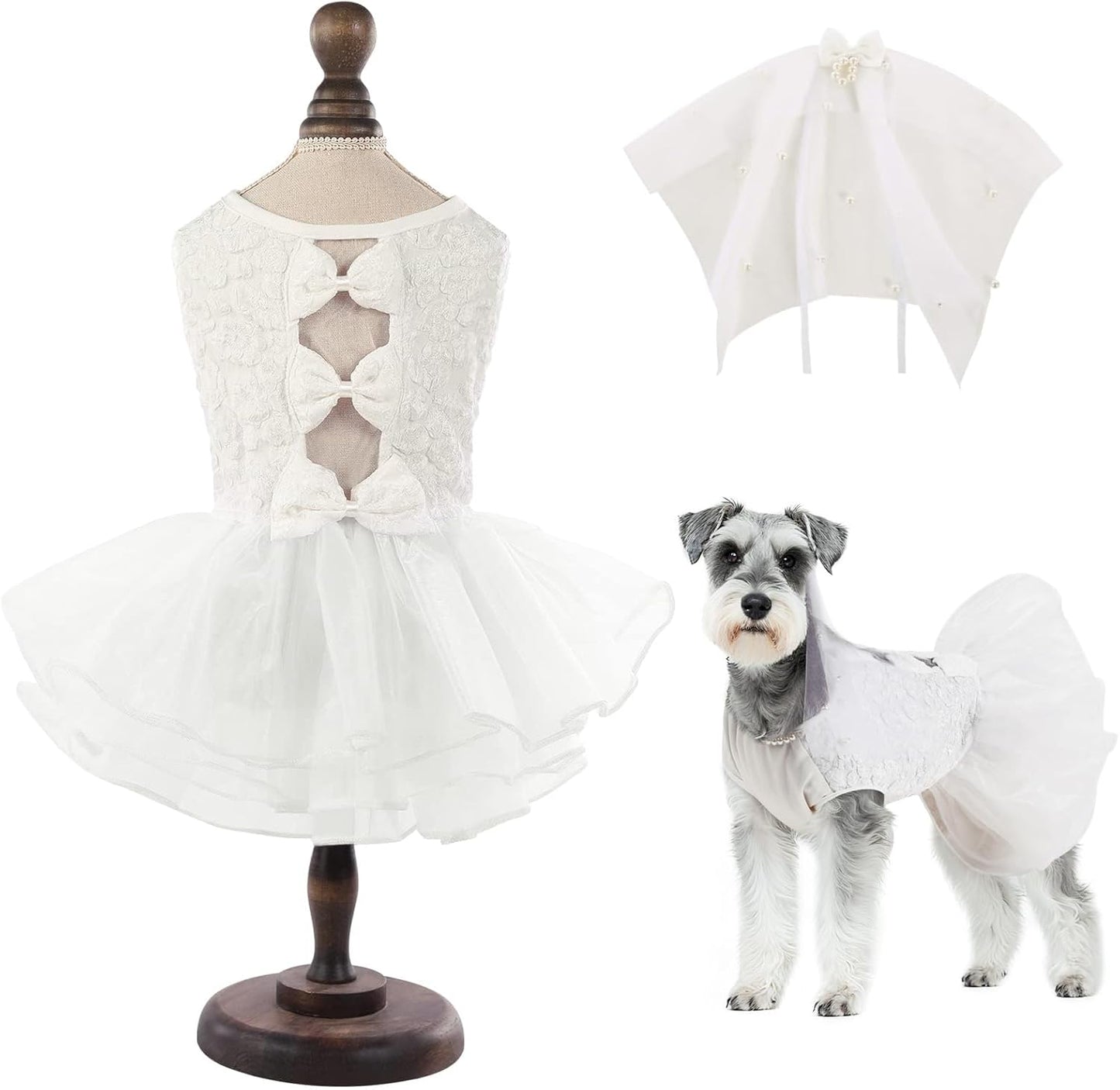ASENKU Dog Dress, Dog Wedding Dress, Pet Lace Princess Dress with Bows for Wedding Birthday Party, Puppy Formal Apparel with Pearl Necklace for Large Dogs (Pink, XX-Large) - Image 10