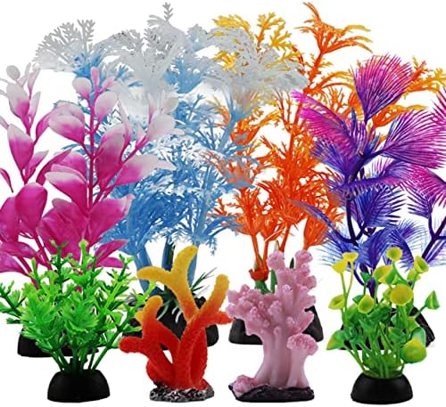 PietyPet aquarium decorations small plants plastic with heavy stable pedestal bases close up view