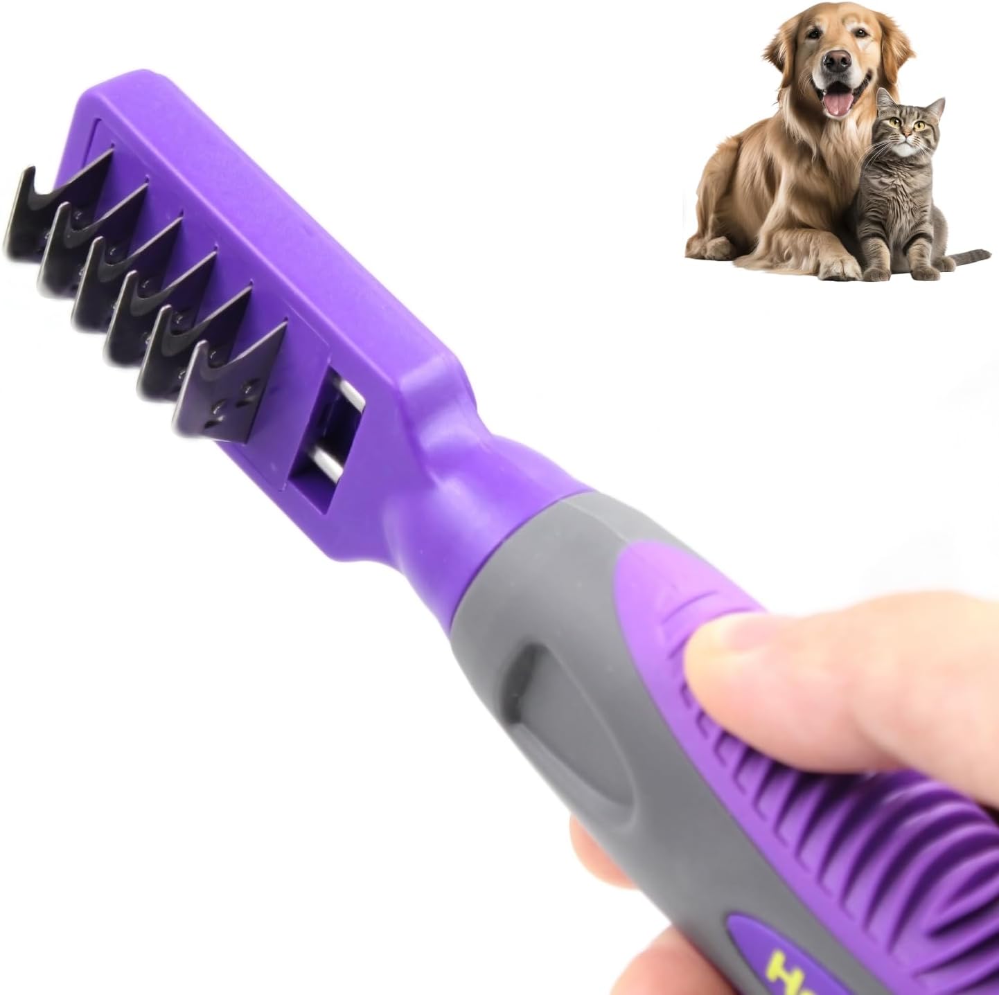 Hertzko professional grade single sided pet detangler tool packaged and ready for use