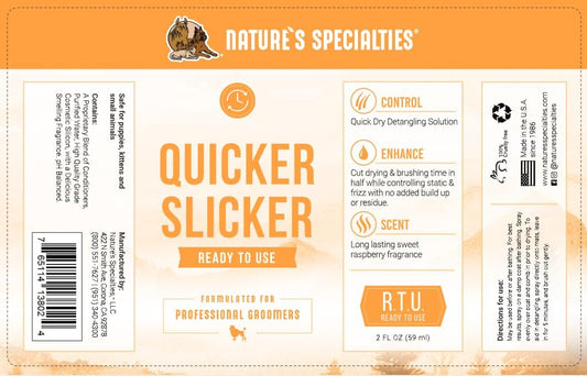 Nature's Specialties pet detangler spray bottle showing product details and directions