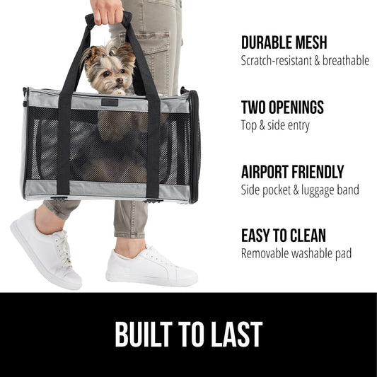 GORILLA GRIP Cat Carrier Travel Bag Up to 15 Lbs, Soft Collapsible Small Dog Carriers, Top and Side Entry Breathable Mesh, Grip Feet on Underside, Cozy Washable Waterproof Pad, Portable Kennel, Gray - Image 2