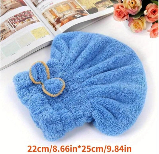 Side angle of the multicolor microfiber hair drying towel wrap for women.