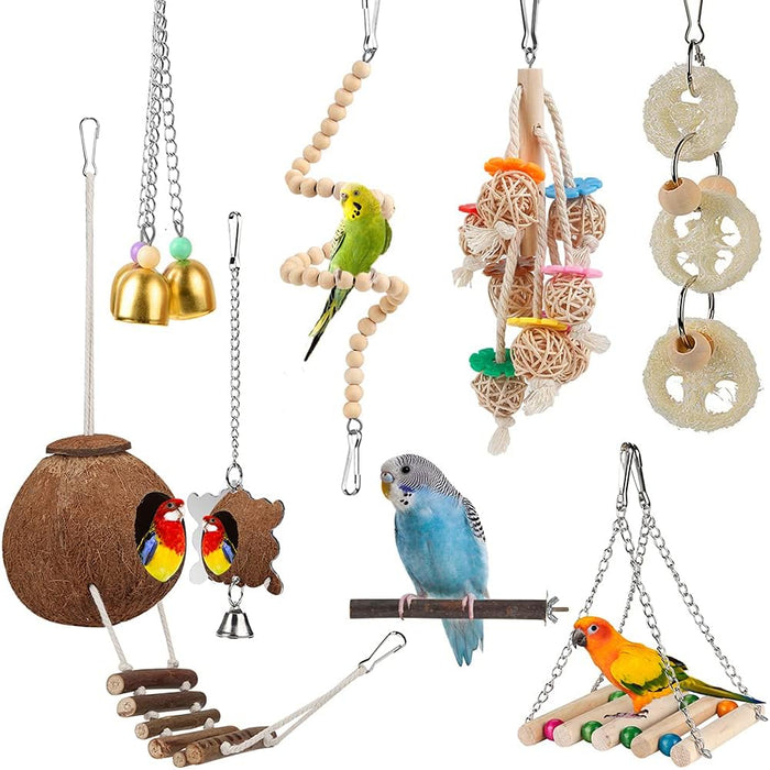 For Parakeet, Conure, Cockatiel, Love Birds, Parrots - Bird Cage Hammock with Ladder, Hanging Bell Swing, Chewing Toy - Image 1