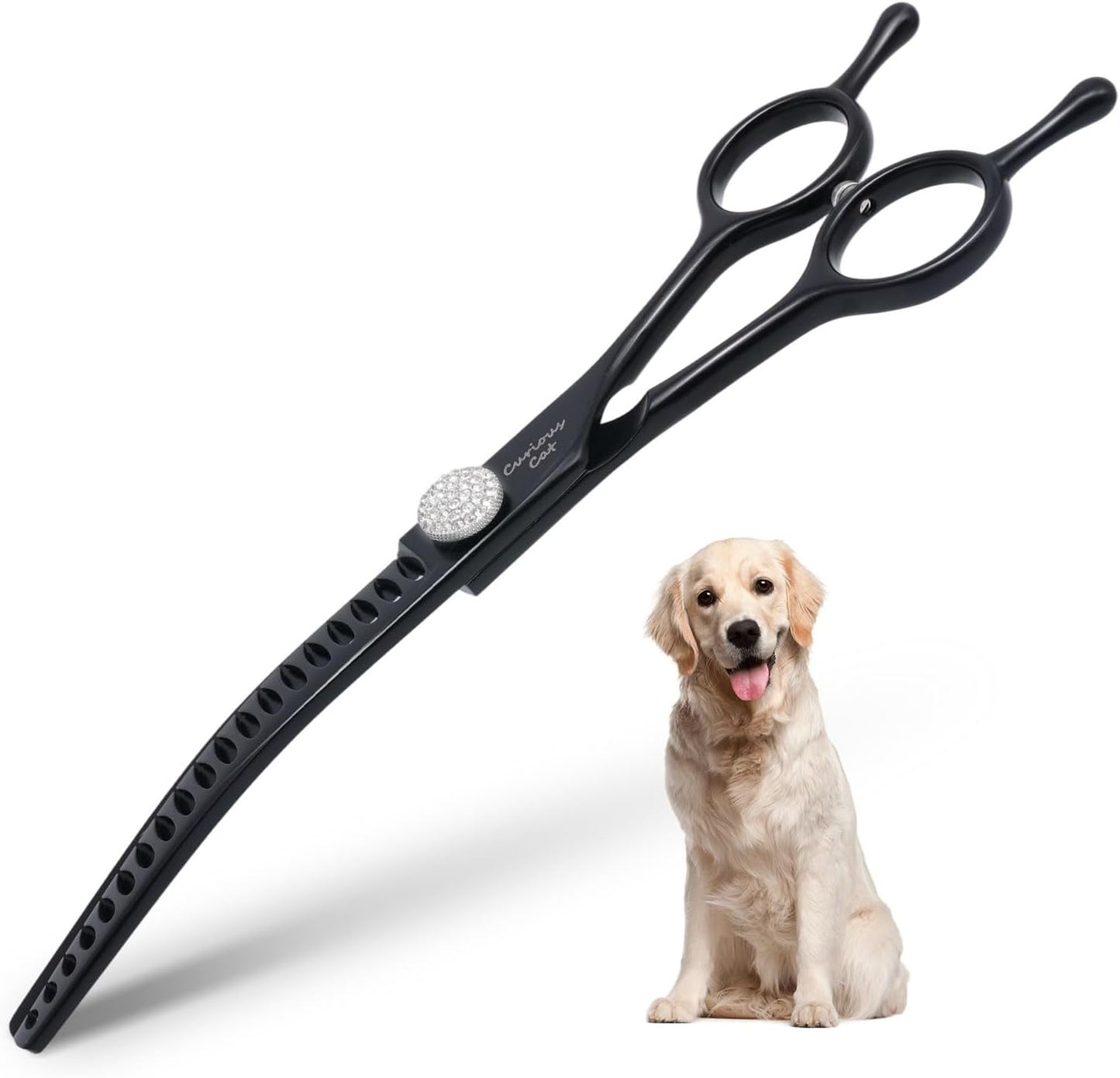 DRGSKL pet scissors action shot detailing the smooth cutting motion on dense pet fur coats.