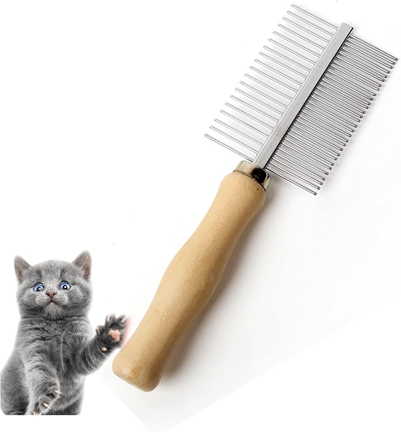 Authentic imported wooden pet hair comb packaging view