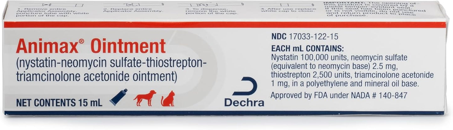 Animax(R) Ointment (nystatin-neomycin sulfate-thiostrepton-triamcinolone acetonide Ointment) 7.5 mL Tube for Dogs and Cats - Image 9