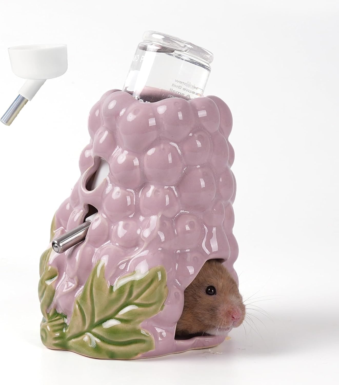 Hamster Water Bottle, Strawberry Ceramic Hamster Gerbil Water Bottle for Glass Tank, Dispenser, 80ML Bottle for Water Holder Stand with 2 No Drip Caps for Syrian Mice, GerbilPink - Image 9