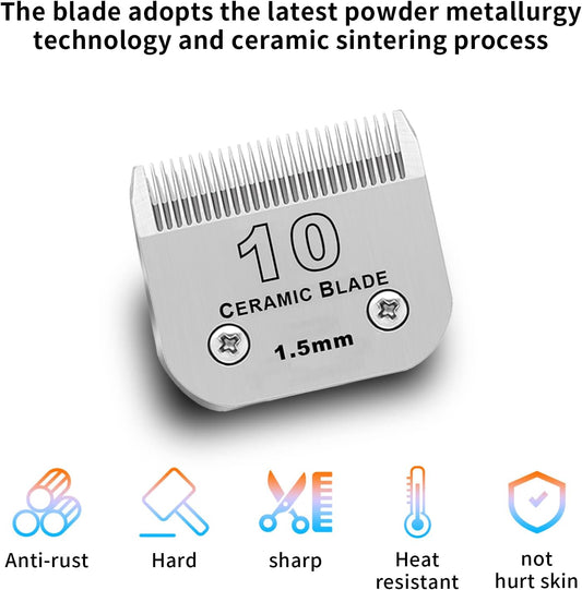 Three pack detachable size 10 ceramic blades for professional dog grooming