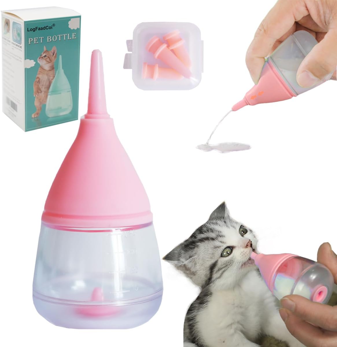 Kitten Bottles for Nursing,Puppy Bottles for Nursing Puppy Milk, Anti-Choking Puppy Feeder Design,with 3pcs Replaceable and Reusable Silicone Nipples for Feeding Newborn Pets (Blue, 40ml+3pcs) - Image 11