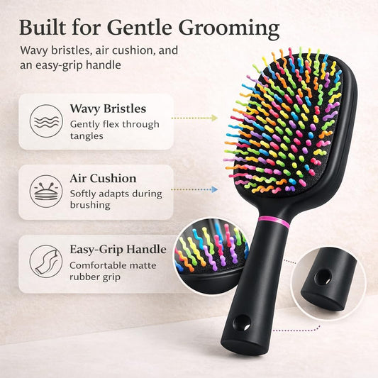Adkoat two piece pet brush set showing the flexible air cushion and protective ball tips.