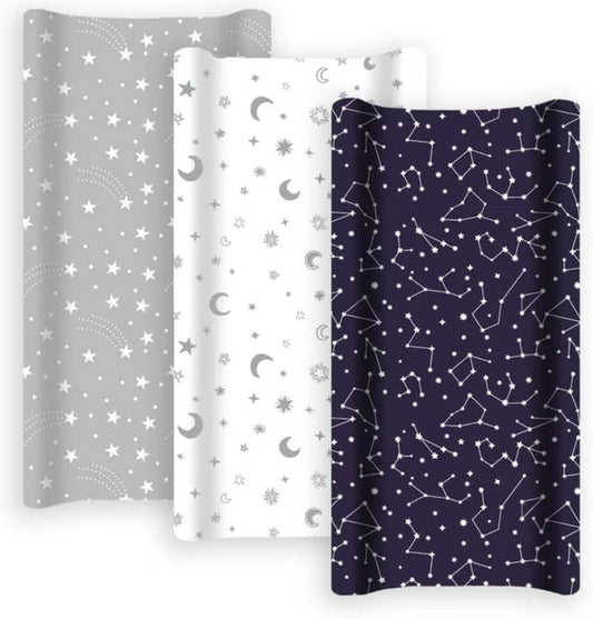 Grow Wild jersey cotton diaper changing sheets in grey and white star design.