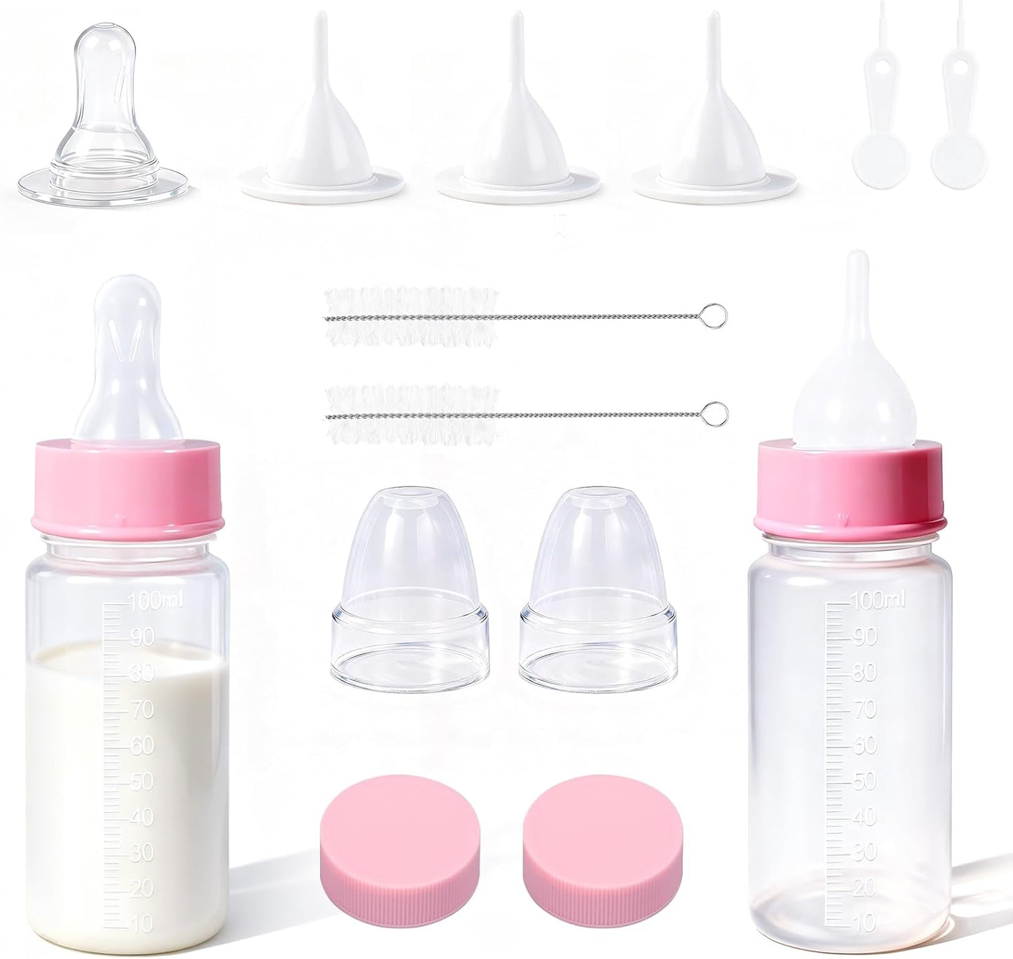 DEMORA Kitten Bottle Feeding Kit, Graduated Nursing Feeding Bottles for Pet Kitten Puppy Hamster Rabbit with Two Kinds of Replaceable Nipples Feeder (Clear, 4 oz) - Image 8
