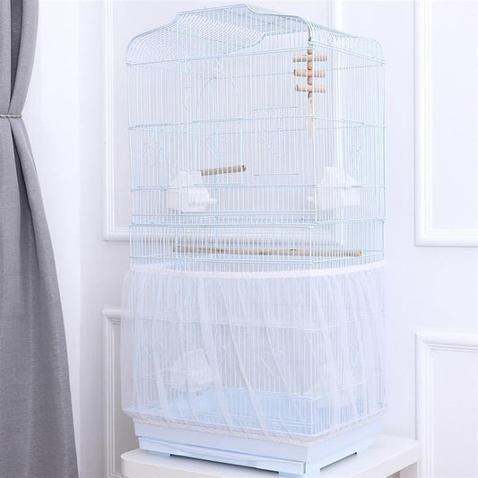 Close up of stretchy nylon bird cage seed catcher showing elastic bands