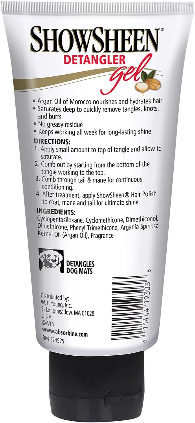 USA imported Absorbine ShowSheen 4oz gel for high gloss animal mane and tail conditioning.