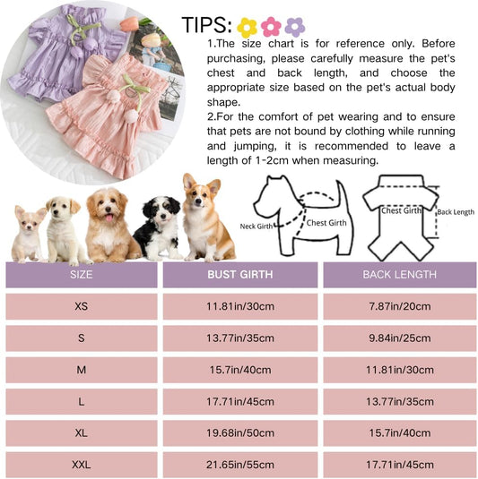 BIECWIAY pink puppy princess skirt with bow cute summer pet apparel