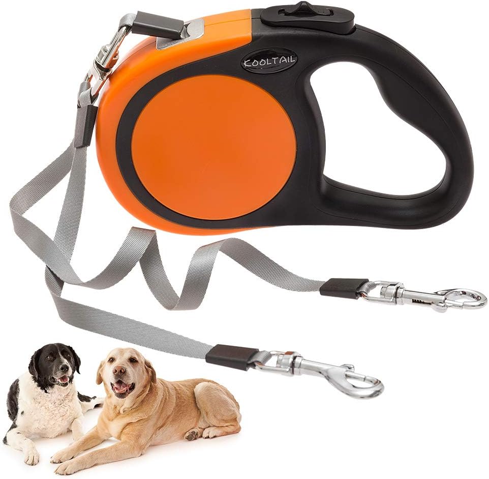 KOOLTAIL Dual Retractable Dog Leash for Two Dogs Up to 110 Lbs, Heavy Duty Double Headed 16 ft Extendable 360 degrees Tangle-Free One Button & Lock Brake Dog Leash for Small Medium Large Dogs Grey - Image 9