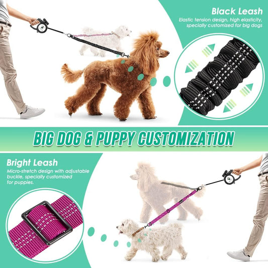 Double dog leash attachment with three hundred sixty degree swivel splitter.