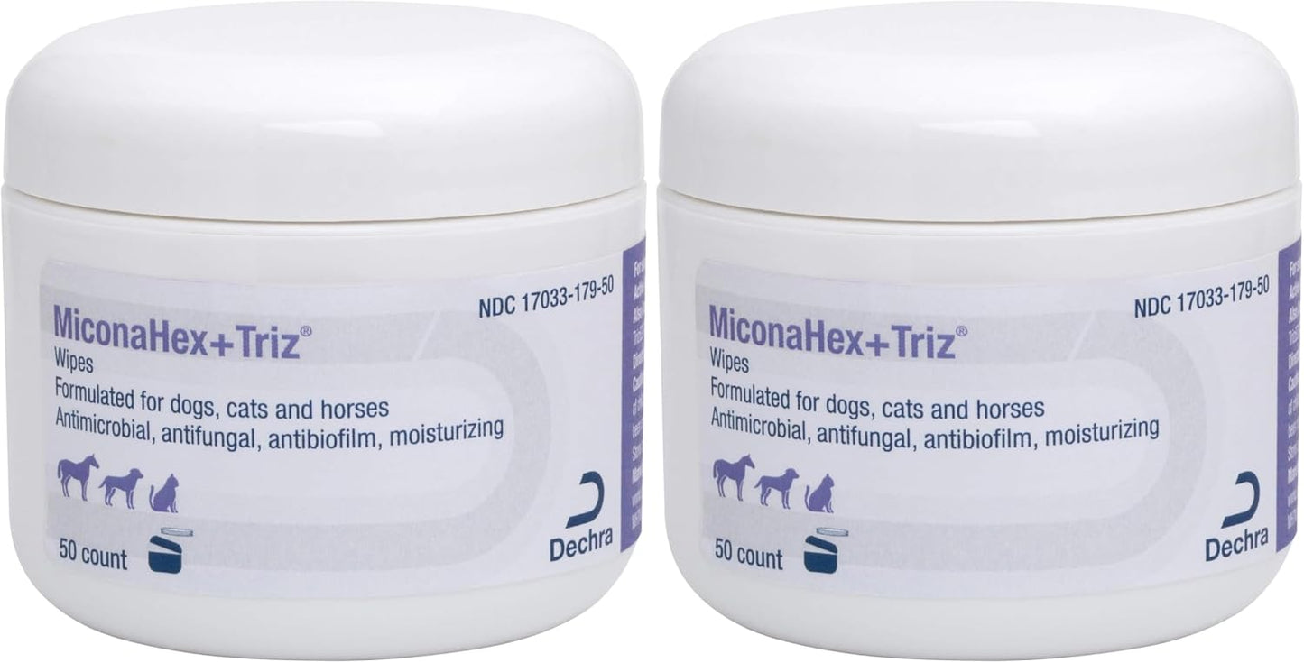 MiconaHex+Triz medicated pet grooming wipes seal and top view of packaging