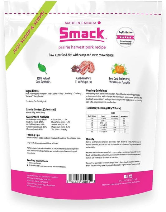 Smack Prairie Harvest Pork 5.5 lb bag imported pet nutrition