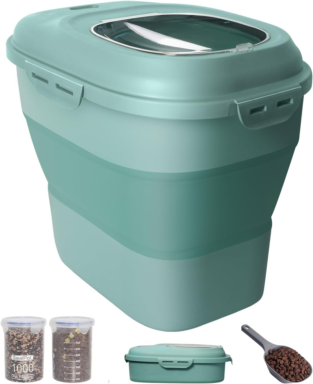 30-35 Lbs Dog Food Storage Container Collapsible Dog Food Container with Airtight Lids, Wheels, Scoop and 2pcs Food Storage Containers, Large Pet food storage for Dog, Cat - Image 12