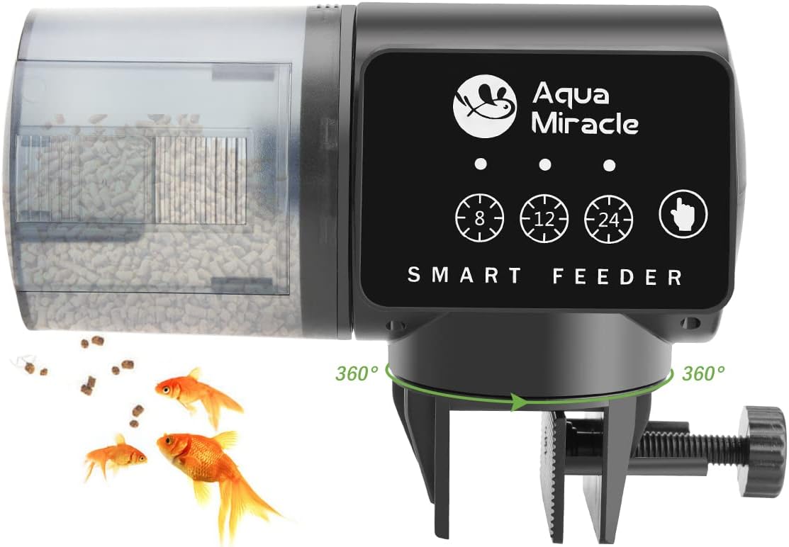 AquaMiracle electronic fish feeder complete kit including clamp bracket and manual menu instructions