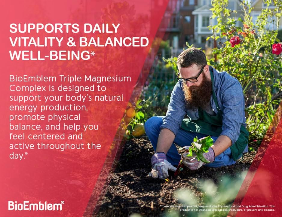 Authentic BioEmblem triple complex magnesium supplement package on a clear background