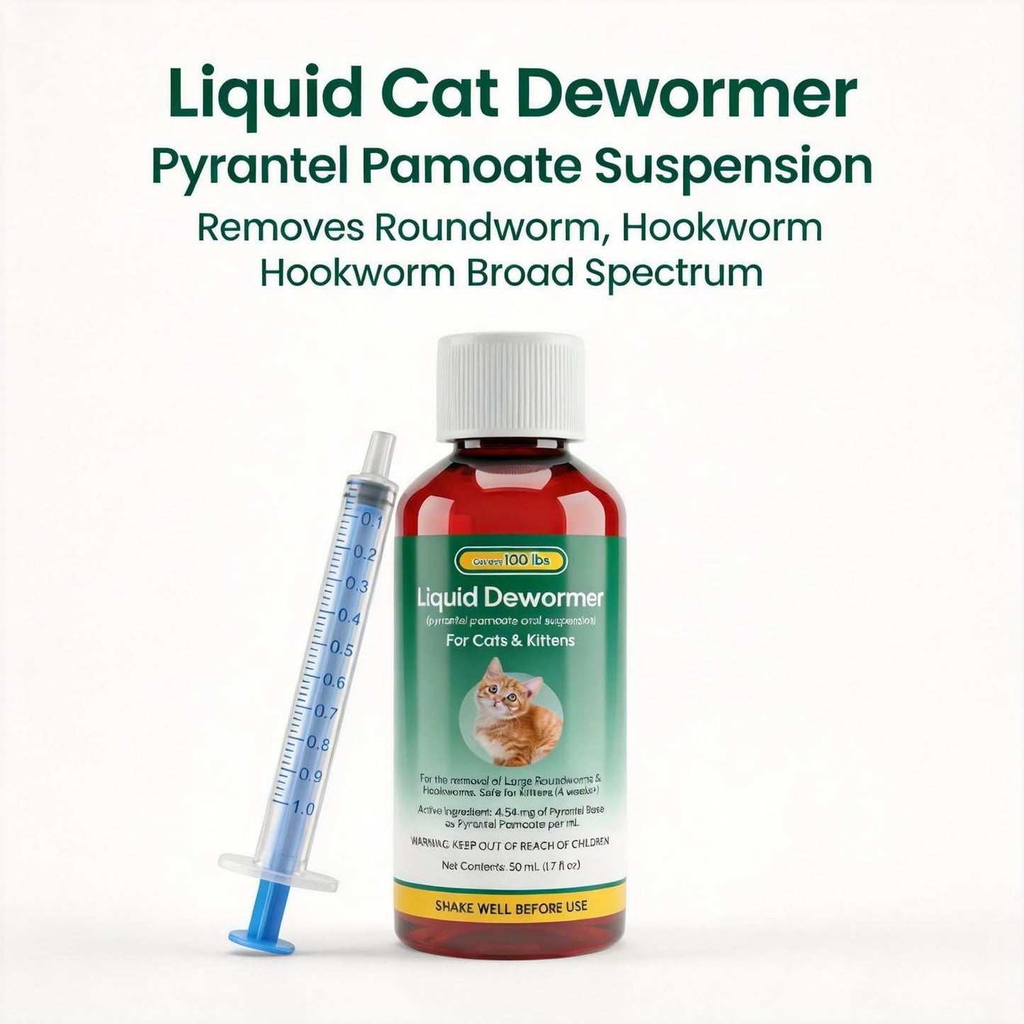 Euphea liquid cat dewormer packaging demonstrating easy mixing into wet food or lickable treats.