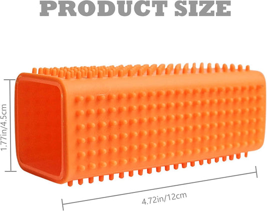 Blue and orange silicone hair remover blocks on sofa