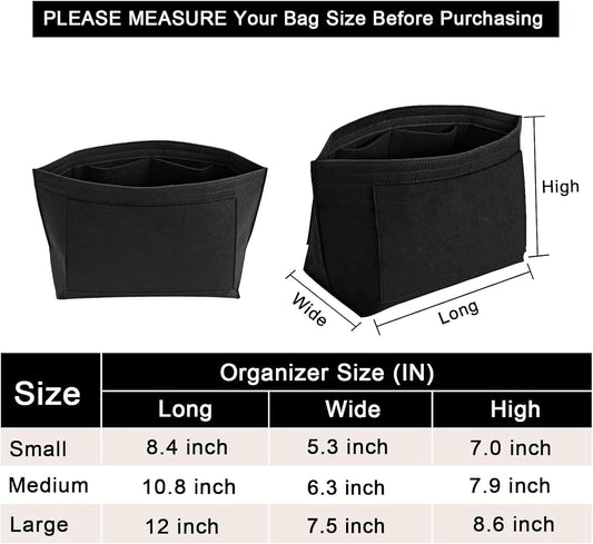 LOUKAYCCI bag liner insert side view showcasing the inner compartment organization layout.