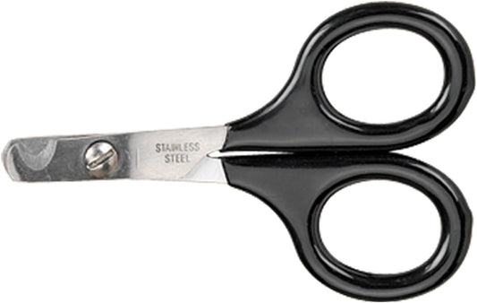 Stainless steel pet nail scissors showing vinyl-coated handles