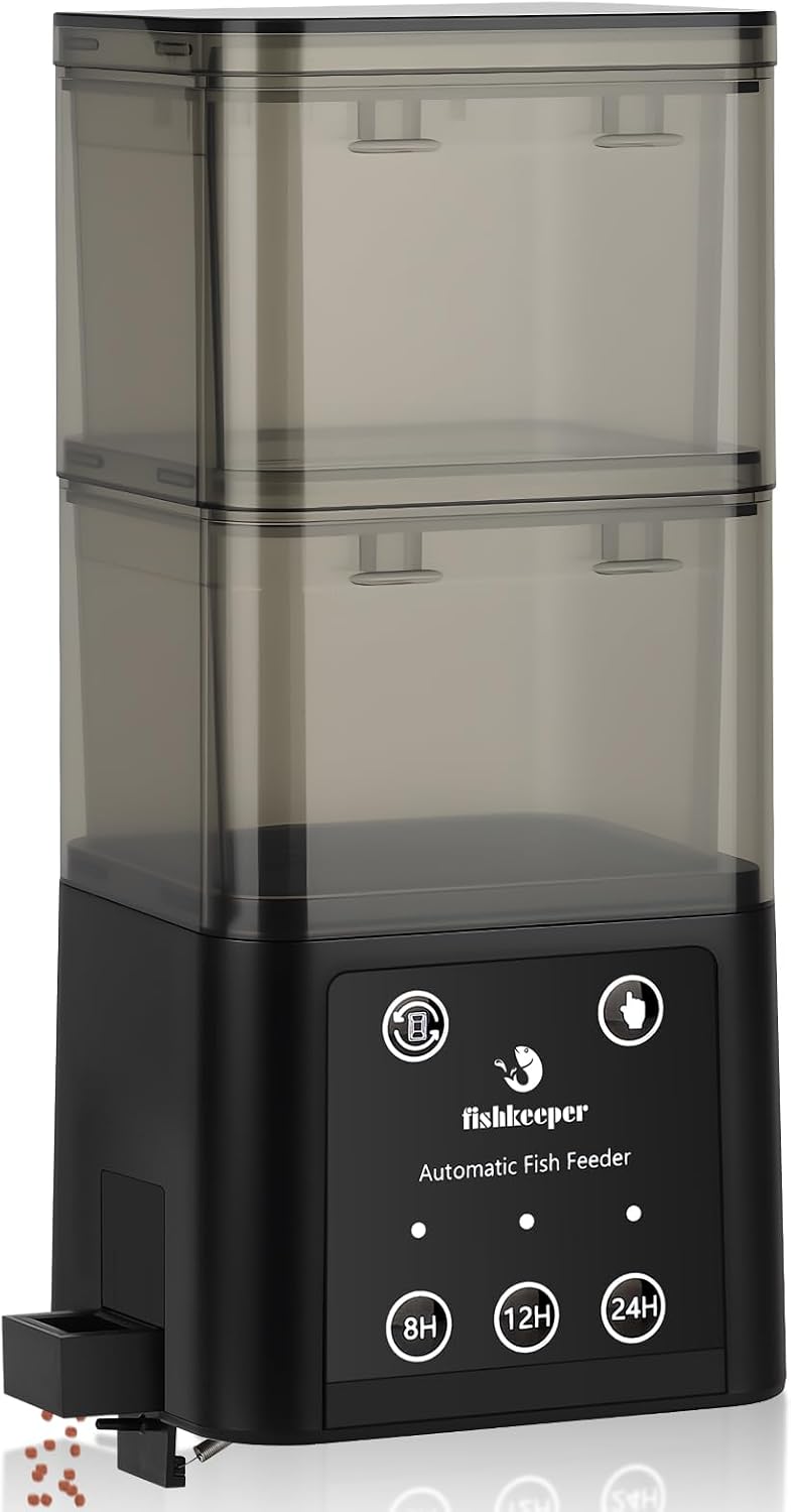 Adjustable automatic fish feeder showing three fixed mounting options
