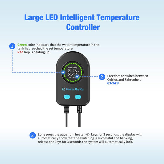 Hanleshuka fish tank heater with external LED controller
